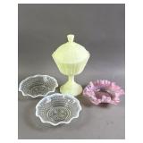 Fenton Pedestal Candy Dish, Hobnail & Ruffle Bowls