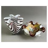 Vtg MCM Murano Style Handkerchief Bowl & Vase