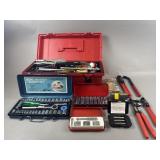 Tool Box With Misc. Tools, Socket Sets & More