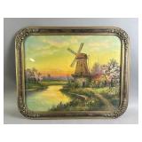 Vtg Framed Dutch Windmill Art Print