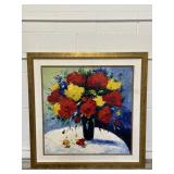 Framed Vibrant Floral Oil Painting