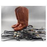 Zapateria Martinez Leather Cowboy Boots, Bolo Ties