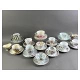 Assortment of Decorative Teacups and Saucers Lot