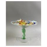 Glass Seahorse Pedestal Dish W/ Art Glass Candy