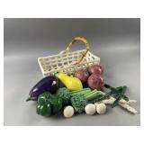 Vtg Goldberg Ceramic Basket & Vegetables