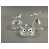 3 Swarovski Crystal Figurines - Apple, Pear & Fish