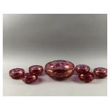 Antq Circa 1899 Delaware Cranberry Blush Bowl Set