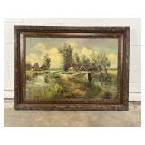 Vintage Oil on Canvas Landscape Framed Painting