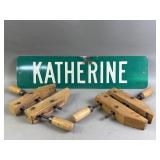 Katherine Street Sign & 2 Wooden Clamps