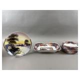 Oriental Baking Dish, Bowls & Painted Plate