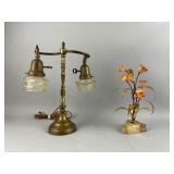 Double Arm Brass Desk Lamp with Glass Shades