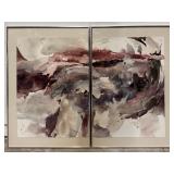 Fran Levin Signed Abstract Diptych Painting Pair