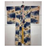 Vintage Authentic Japanese Kimono, Painted Silk