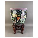 Chinese Famille Noire Porcelain Fishbowl Planter