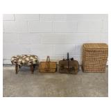 Vintage Whicker Baskets & Mini Foot Stool