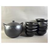 La Chamba Black Clay Stew Pot and Matching Bowls