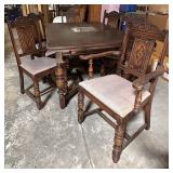 Antique Jacobean Revival Wood Dining Table Set