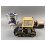 Vtg Tin Carousel, Friction Military Jeep & More