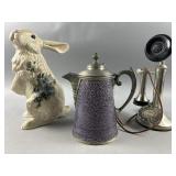 Atq.  Rare Color Graniteware/Pewter Kettle & More