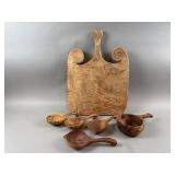 Antique Wooden Cutting Board & Utensils