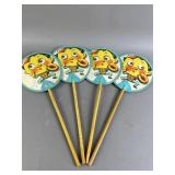 Vtg Japan Paddle Baseball Cartoon Hand Fan