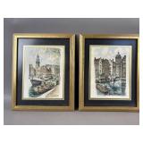 2 Vintage Hand-Colored Lithographs of Amsterdam