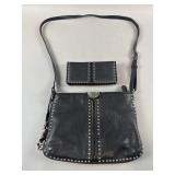 Vtg Brighton Black Leather Studded Purse & Wallet
