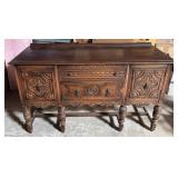 Antique Jacobean Revival Carved Wood Sideboard