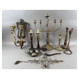 Vtg Brass & Wood Candle Holders, Wall Art & More