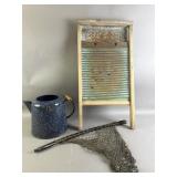 Vtg Washboard, Metal Landing Net, Emanuel Pot