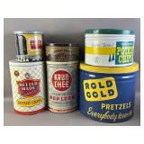 Vtg Chips & Snacks Large Tin Cans