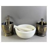 Vtg Brass Metal Apothecary Mortars, Pestles, More
