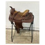 King Series Brown Leather Western Saddle & Stand