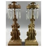 Antique Victorian Brass & Crystal Candle Holders