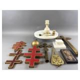 Marble Base & Stand, Brass Cross & More
