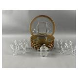 Vintage Gold-etched Glass Dessert Plates & More