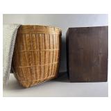 Antique Tortoise Bamboo Basket, Wood Cube & More