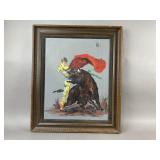 Vintage Framed Oil Painting of Spanish Bullfight