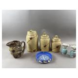 Vtg Speckled Stoneware Ceramic Jars & More