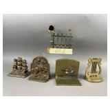 4 Pairs Vintage Brass Bookends Lot and More