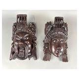 Chinese Daoist Deity Wood Carved Mask Pair
