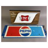 Vintage Pepsi & Miller Beer Advertisement Signs