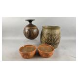 Stoneware Pottery Crock, Vase, and Candles