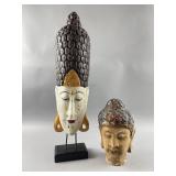 Carved Wooden Buddha Head & More