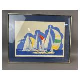 Framed Nautical Art Print of Sailing - Signed