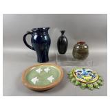 Signed Handmade Ceramic Pitcher, Vase & More