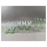 Vintage Uranium Etched Glasses & Clear Glass Set