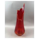 1960s MCM Optic Swung Vase, Orange Amberina