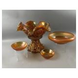 Carnival Glass Punch Bowl/pedestal Stand & More