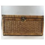 Vintage Chinoiserie Wicker and Brass Storage Trunk